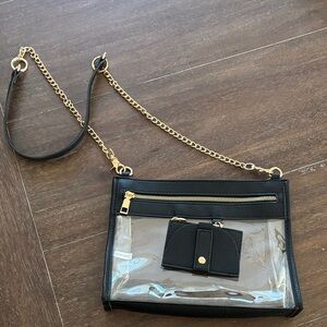 Clear plastic  Black and Gold Chain Crossbody Bag